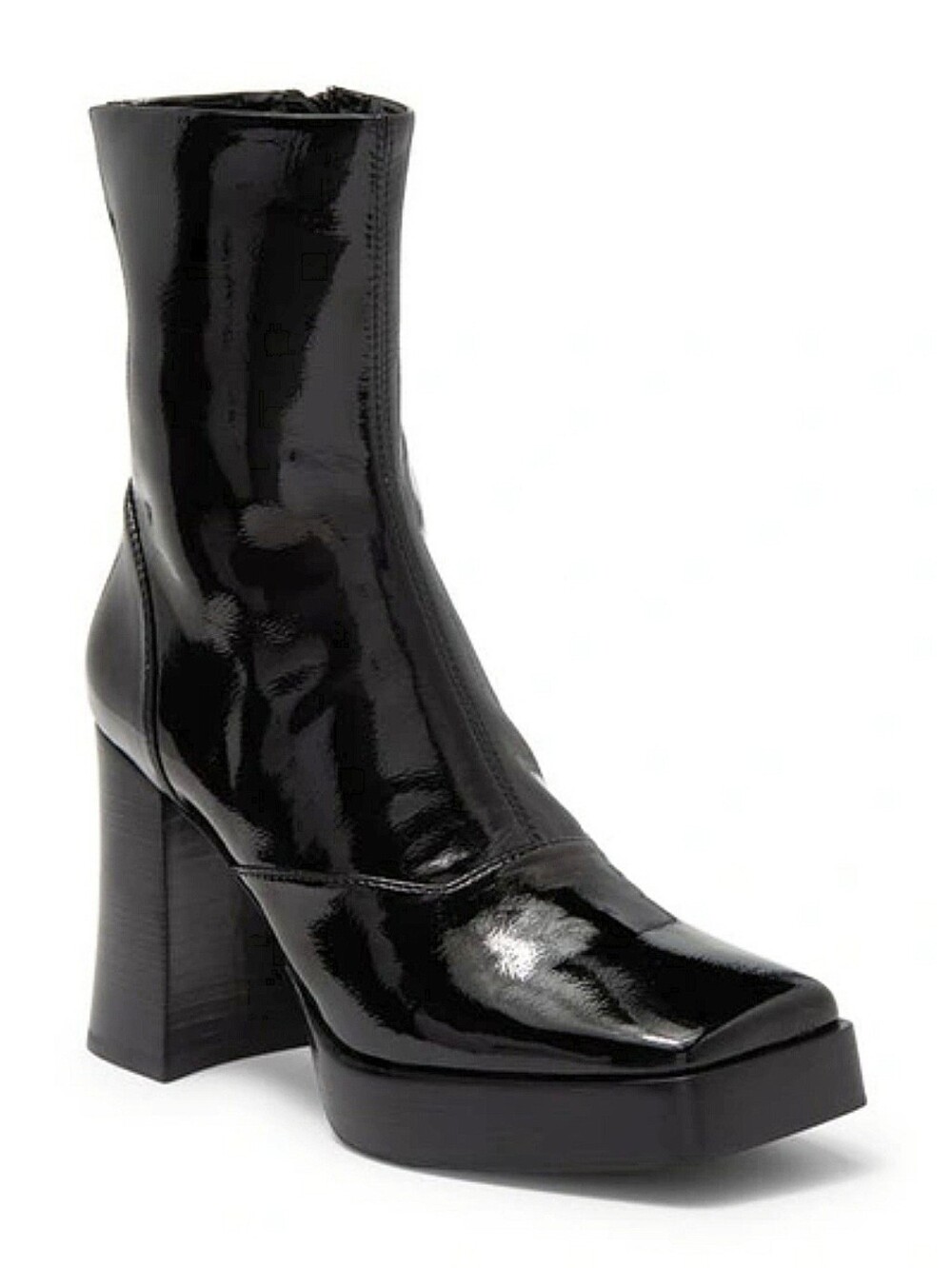 Black Patent Platform Block Heel Women's Ankle Boots